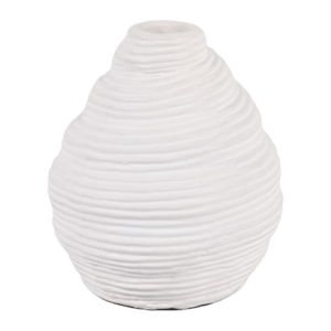 Vaso rotondo in ceramica bianco con design a coste per decorazioni per la casa, soggiorno, camera da letto, ufficio, esposizione su tavolo - Product Image 3
