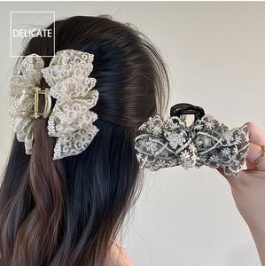 Pinza de Pelo Coreana de Malla con Lazo Romántico Francés, Accesorios para el Cabello para Bodas y Fiestas para Mujer - Product Image 1