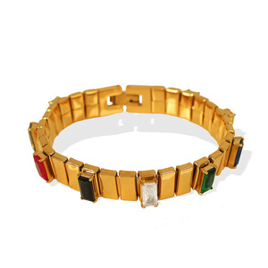 Pulsera geométrica de oro y circonio para mujer, uso diario, engaste de bisel, joyería vintage - Product Image 5