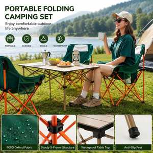 Professional <b>Portable</b> Folding Outdoor Camping <b>Table</b> and Chair Set Wood Grain Steel Frame OEM - Product Image 2