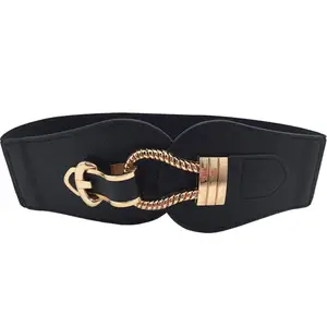 Women Wide Belts Elastic Cinch Stretch Band Wrap Metal Buckle Decorative Retro High Waist Belt for Dresses Z254