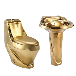 Vaso Sanitario De Ouro Lavabo de luxe en céramique dorée pour toilette Salle de bains Lavage chasse d'eau WC S-Trap Système d'alimentation en eau chaude - Product Image 1