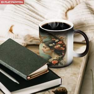 Curved Body Ergonomic <b>Ceramic</b> Mug 11oz Frosted Black Heat Changing Magic Drinking <b>Cup</b> - Product Image 3