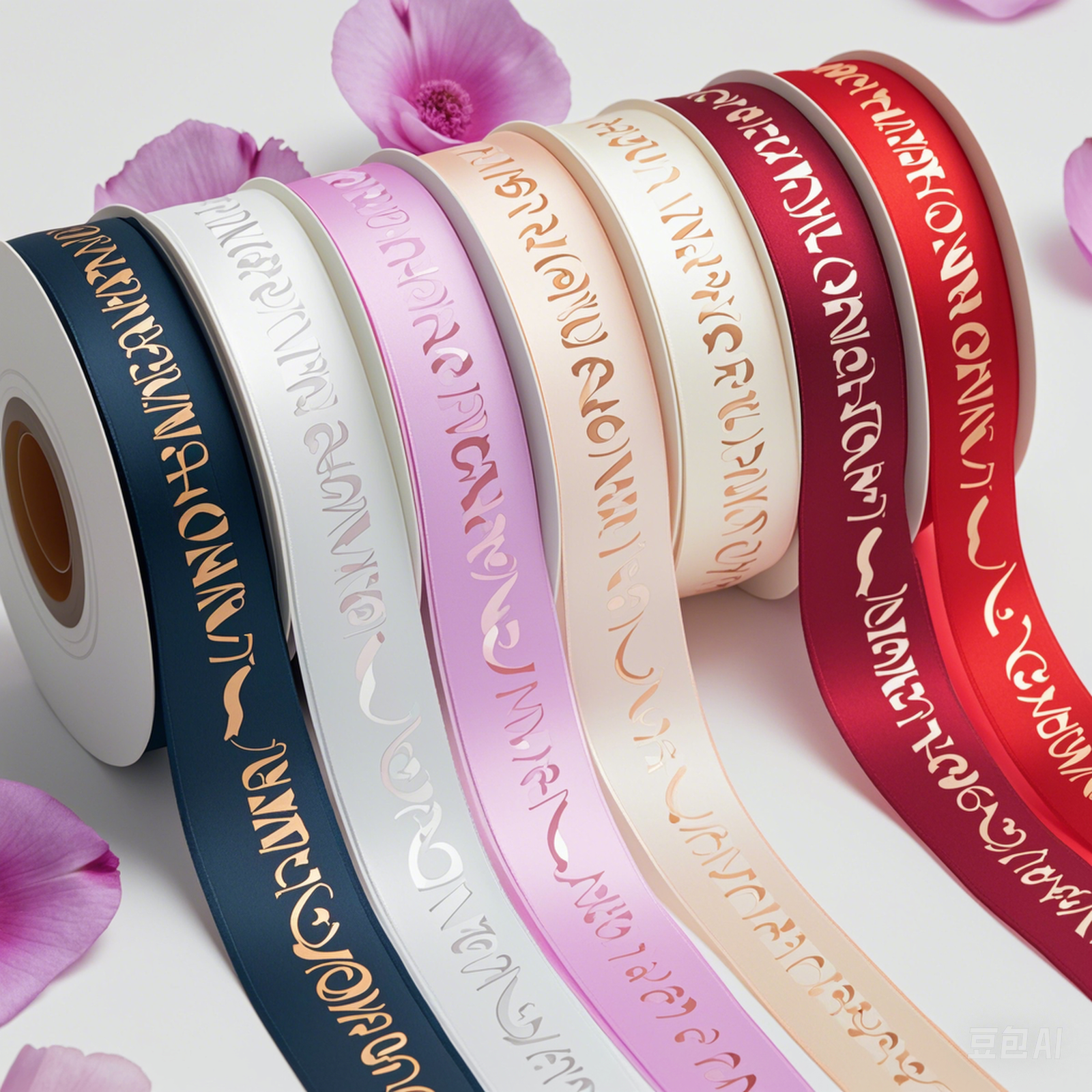 Factory Wholesale Custom Logo Ribbon Rose Gold Foil Printed Ribbon for Gift Wrapping