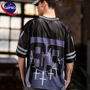 QZFSO Custom Gothic Hip Hop Vintage Football Shirt Dripping Chain Cross Print Shiny Satin Mesh Oversized Sports Unisex Jersey - Product Image 2