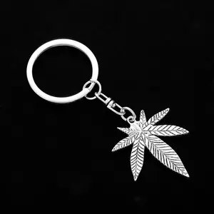 Xinxing Silver Plated Zinc Alloy Weed Leaf Keychain Hiphop Punk Plant Key Chain Keyring Jewelry For Women Men Gift