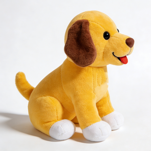 Peluche de chiot jaune personnalisée, chien en peluche doré aux oreilles tombantes brunes, adorable chien en peluche assis, chiot souriant en peluche - Product Image 2