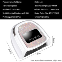 Lámpara de Uñas Recargable con Incrustaciones de Diamantes, Fuente de Luz Dual UV/LED, Brazalete Incorporado, Base Desmontable para Salón de Manicura