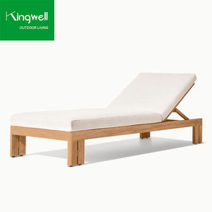 كرسي استلقاء خارجي حديث من خشب الساج مقاوم للأشعة فوق البنفسجية، مصنوع من الخشب الصلب المقاوم للماء، متين، مع وسادة للاستخدام في الفنادق. - Product Image 3