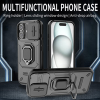 S25 ultra élégant plastique dur antichoc lentille magnétique fenêtre coulissante anneau support étui pour iPhone 13 16 Pro Max PC matériel