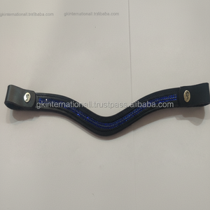 Banda de cuero genuino para las cejas, banda de cuero auténtico con canal vacío, cadena decorativa azul oscuro de 2 filas, todas las tallas disponibles - Product Image 1
