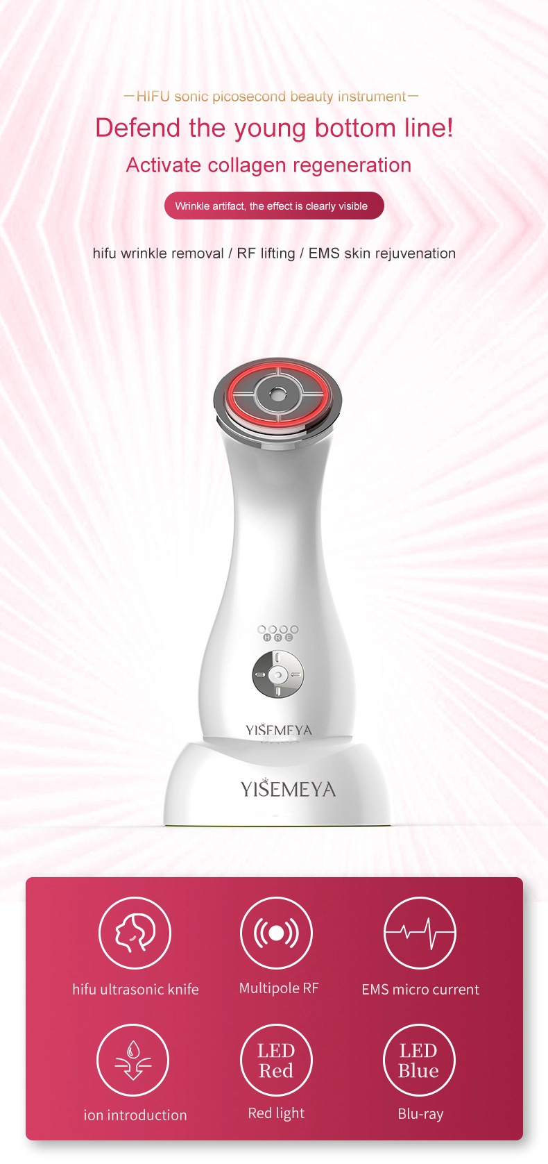 Ultrasonic RF Facial Skin Rejuvenation Machine Mini Hifu Anti Wrinkle Tightening Device