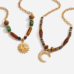 Collar de Ojo Turco de Personalización Rápida, Diseño Hueco Radiante, Chapado en Oro de 18K, Cadena Ondulada de Acero Inoxidable, Venta al por Mayor, Regalo - Product Image 1