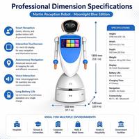 Robot de Bienvenida Profesional Azul Cielo con Reconocimiento Facial para la Oficina Central de una Empresa Tecnológica