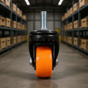 Roue industrielle à roulement à billes de 2 pouces, orange, avec double frein de blocage, tige filetée, bande de roulement robuste, type plat - Product Image 2