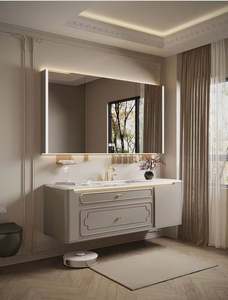 Meuble-lavabo de salle de bain en laque de style français élégant et luxueux avec miroir intelligent - Product Image 3