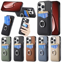 Étui en cuir PU avec béquille et porte-cartes pour iPhone 16 Pro, avec anneau et coque arrière, accessoire de téléphone portable