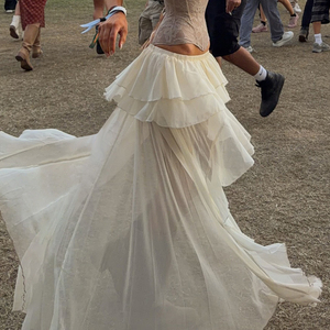 Robe de bal pour femme en mousseline, jupe longue plissée à taille élastique naturelle, volants, écologique, pour vacances d'été, fête, festival de musique - Product Image 5