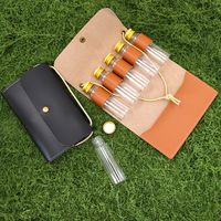Organisateur de condiments RR avec 5 bouteilles, sac à épices pliable en cuir PU pour le camping, le pique-nique en plein air, le barbecue, ensemble de bouteilles d'épices