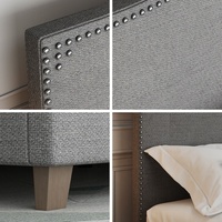 Lit Double de Luxe en Tissu Gris 4ft6 avec Cadre et Tête de Lit Rembourrée en Lin, Robuste et Solide, pour Dortoir, Taille King Size