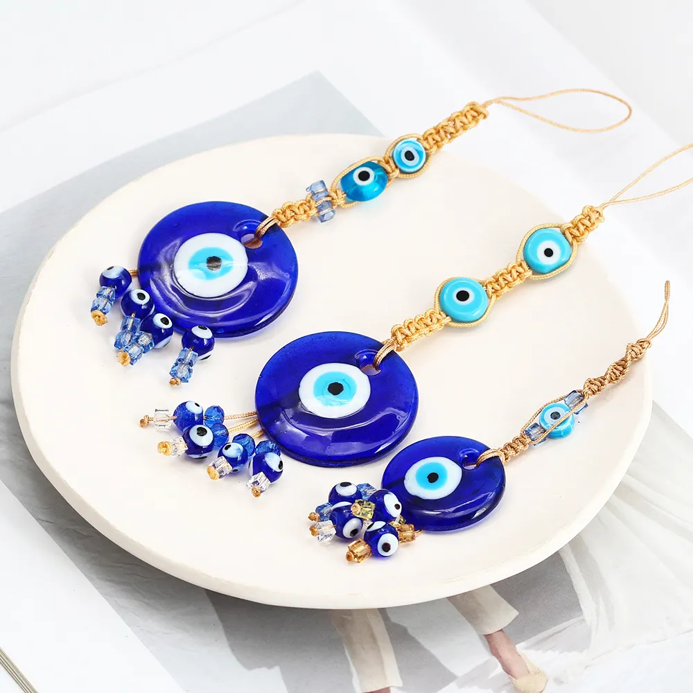 Chaveiro com pingente espelhado para carro, amuleto turco colorido para proteção de olhos azul