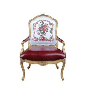 Chaise de salon en bois massif français, chaise individuelle, <span class=keywords><strong>villa</strong></span>, sculptée à <span class=keywords><strong>la</strong></span> main, en cuir de vache, chaise de loisirs - Product Image 3