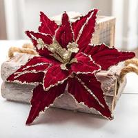 Arrangement floral de Noël artificiel - Fleurs vertes de haute qualité en flanelle rouge bordeaux et blanche simulées
