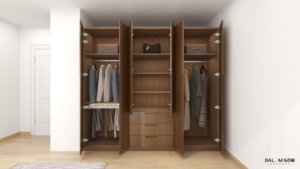 Tiroir à LED <span class=keywords><strong>en</strong></span> bois mélaminé simple blanc marchant garde-robe ouverte placard <span class=keywords><strong>en</strong></span> panneau de fibres de densité moyenne - Product Image 4