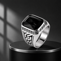 Bague JLM en Acier Titane à Motif Grec Rétro avec Pierre Noire, Style Gothique Punk pour Homme, Bijou de Cocktail, Accessoire de Mode – Prix de Gros