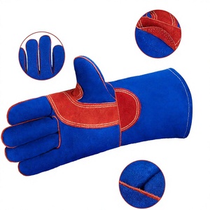 Blue Leather <b>Cow</b> Split Leather Welder Gloves with Reinforced One Piece Back Welding Gloves Welder Full Lined Welding Gloves - Product Image 3