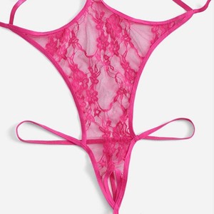 Розовое кружевное прозрачное сексуальное эротическое белье с вырезами, сексуальное боди с завязками на шее, цельный комбинезон. - Product Image 5