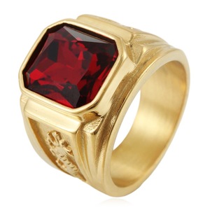 yunnique Men's Gold Tone Blue Stone <b>Ring</b> Geometric Design Bezel Setting Gift Jewelry - Product Image 4