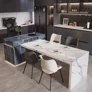 <span class=keywords><strong>Table</strong></span> îlot extensible de luxe en pierre frittée <span class=keywords><strong>avec</strong></span> éclairage LED intégré pour cuisine et meuble de rangement domestique - Product Image 1