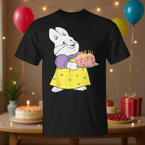 T-shirt mignon Max avec motif de gâteau d'anniversaire en forme de lapin, noir, taille adulte - Product Image 3