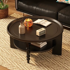 NKAHS French Style Solid Wood <b>Round</b> Coffee <b>Table</b> Retro Vintage Small <b>Side</b> <b>Table</b> for Living Room American Antique End <b>Table</b> - Product Image 2