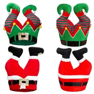 หมวกซานต้าและกางเกงเอลฟ์ตลกสำหรับปาร์ตี้หมวกตัวตลกสำหรับงานปาร์ตี้คริสต์มาส