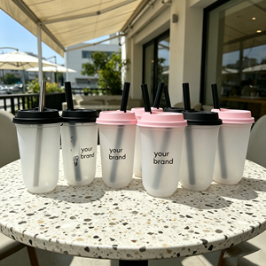 pp Custom Logo 24 Oz Double Wall Reusable Boba Cup Smoothie Tumbler With Resealable Lid Straw <b>Plug</b> Matcha 16oz 16 oz 500ml 400ml - Product Image 1