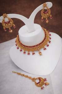 Ethnic Copper <b>Bridal</b> <b>Necklace</b> <b>Set</b> with Traditional Wedding Earrings and Stylish Indian Jewelry for Women - Product Image 4