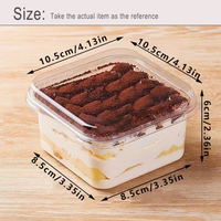 Boîte carrée pour tiramisu de 350 ml, récipient à dessert en plastique PET, épaisseur 0,5 mm, plateau à gâteau transparent pour la nourriture, la gelée, les biscuits, recyclable