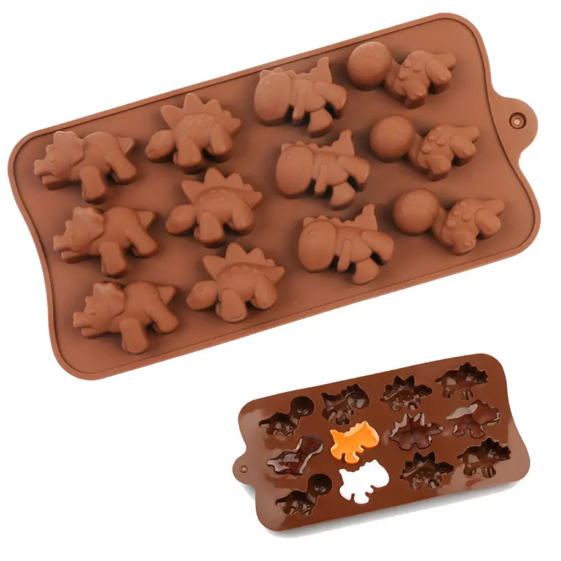 Molde de doces de chocolate de dinossauro de 12 cavidades, silicone anti-aderente mini dinossauro diy, molde de sabão para bolo de goma, bandeja do gelo