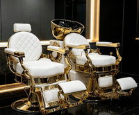 Ensemble de fauteuils de lavage de luxe blancs et dorés pour salon, fauteuil de barbier vintage avec bassin en céramique doré pour hommes, salon de beauté et barbier