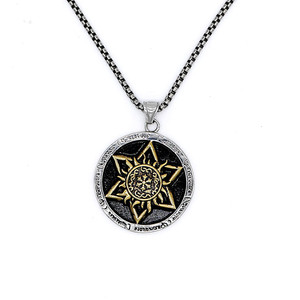 Yunnique-collar con colgante redondo de estrella mágica de dos tonos, estilo vintage, aleación de zinc, joyería de moda unisex - Product Image 1