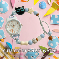 Montre à Quartz Analogique en Alliage avec Charme Chat Mignon pour Filles, Bracelet Cordon Réglable, Cadeau Tendance Chat de Dessin Animé, Vente en Gros