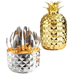 Ensemble de couverts de luxe en acier inoxydable réutilisables style occidental Ananas – Couteau, fourchette, cuillère – Portable, durable, poli miroir, pour fêtes - Product Image 1