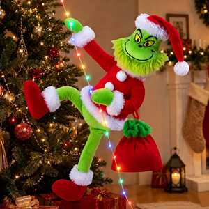 Christmas Green Monster Plush 55cm Light Green Santa <b>LED</b> String Lights Pose-able Stuffed Doll Outdoor Indoor Decoration - Product Image 1