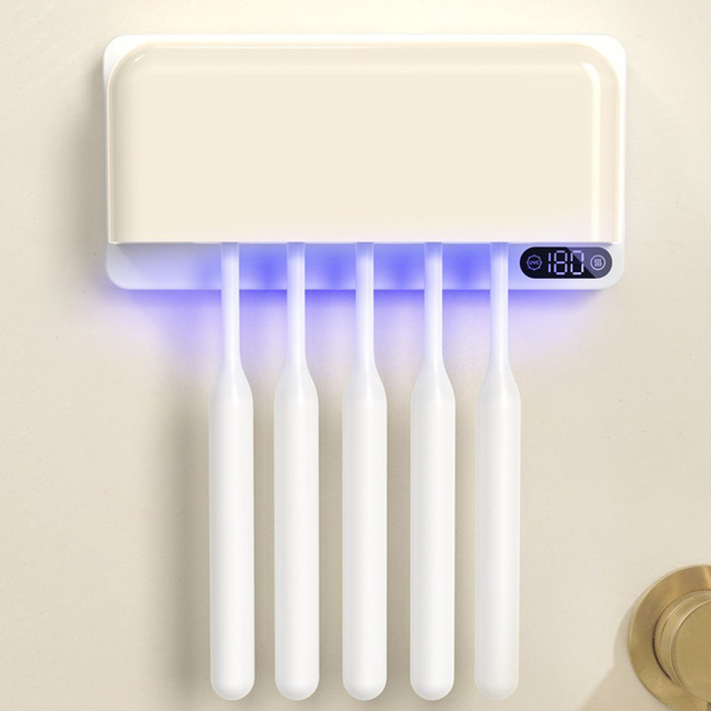 UVC Toothbrush Sterilizer Wall-Mounted Drying Sanitizer Holder with 99.99% Sterilization Rate Type-C Charging for Home Hotel Use