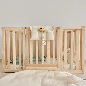 Pagar kayu lipat anak-anak, pena bermain bayi dengan gerbang kualitas tinggi untuk anak bayi