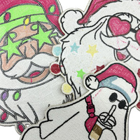 Seri Handuk Natal Trendy Bordir Santa Baby Patch Besar untuk Disetrika dengan Lapisan Glitter, untuk Jaket, Hoodie, Tas Jinjing