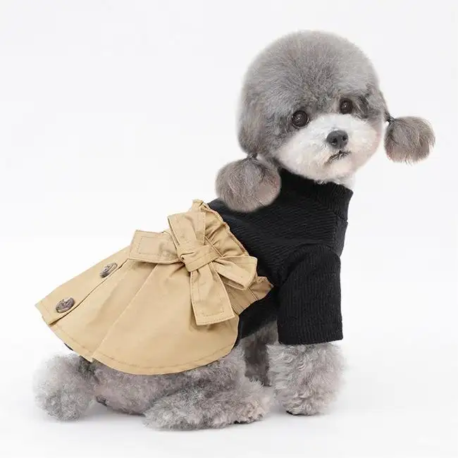 スリーブ犬のドレス高級ペット服犬の冬の服ファンシーかわいい愛らしい秋のセータースカート洗える犬のドレス