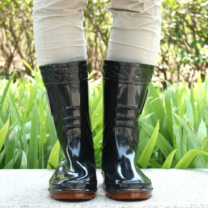 Men Mid Calf Rain <b>Boots</b> Black Solid Color Work Non Slip Wear Resistant Waterproof Oil Acid Alkali Resistant Low Heel - Product Image 2